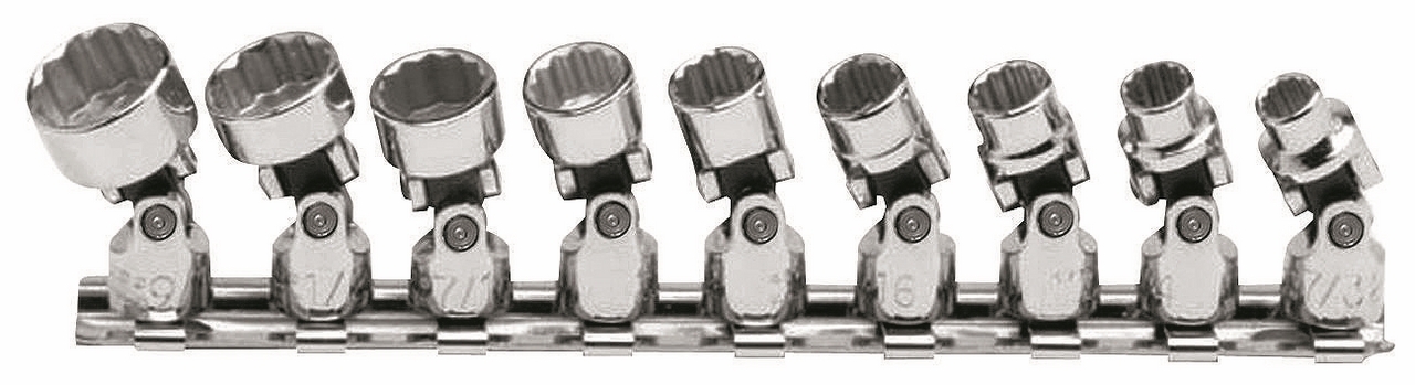 J47107 - 9-piece set of 1/4" hinged sockets, 7/32" - 9/16"