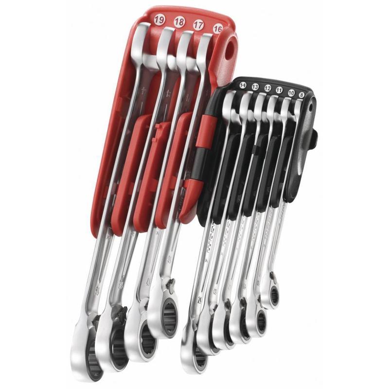 467R.JP10 - zestaw 10 kluczy oczkowo-płaskich z widełkami grzechotkowymi metrycznymi