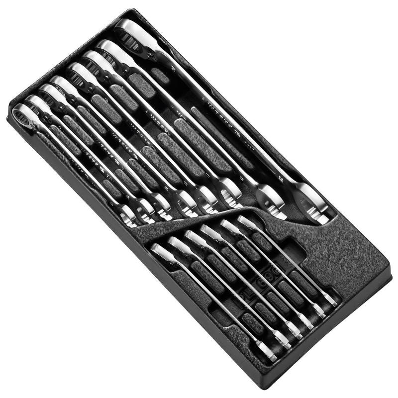 MOD.467RJ14 - moduł 14 kluczy oczkowo-płaskich z widełkami grzechotkowymi metrycznymi