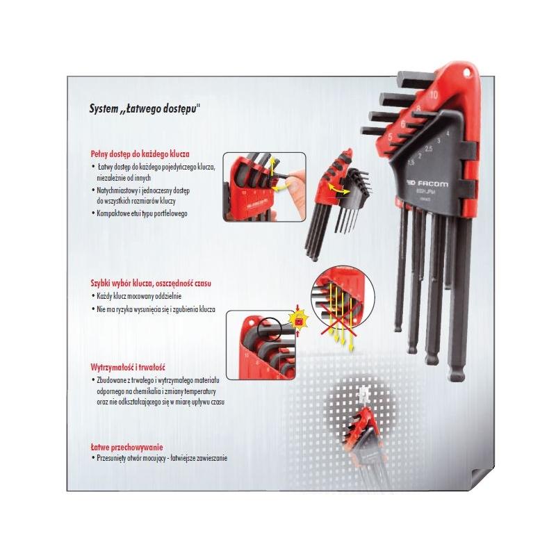 83SH.JP9A – zestaw kluczy trzpieniowych zagiętych, długich z kulką, 6-kątnych, 1,5 - 10 mm