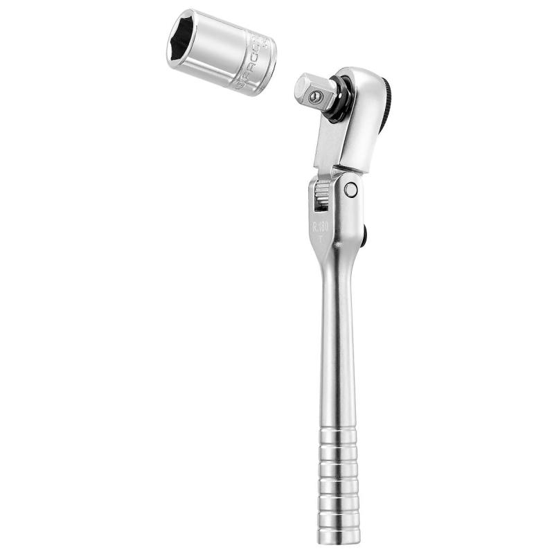 R.180 - grzechotka 1/4” kompaktowa z giętką główką obracaną o 180°