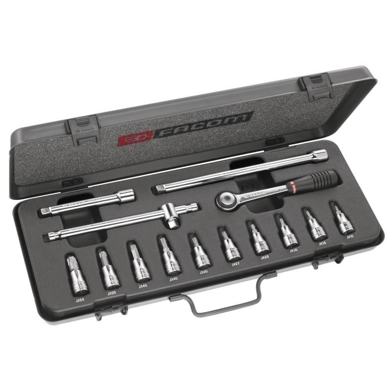 JX.415EP - zestaw nasadek 3/8" do wkrętaków TORX w kasecie, T10 - T55 JX.415EP - zestaw nasadek 3/8" do wkrętaków TORX w kasecie, T10 - T55