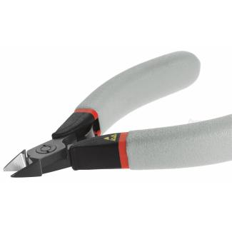 406.E - szczypce tnące ESD z główką ostrołukową, kompaktowe, cięcie półosiowe, Ø CuNi 0,1 – 1,3 mm