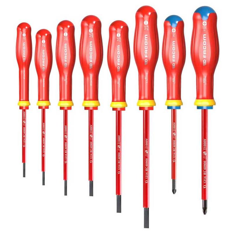 ATD.J8VE - Set of Protwist® 1000V insulated screwdrivers for slotted head  screws, Pozidriv, 2.5 - 6.5 mm, PZ1 - PZ2 - facom.com.pl