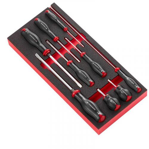 MODM.AT4 - 9-Piece set of Protwist® screwdrivers in foam tray for slotted head screws, 2.5 - 8 mm