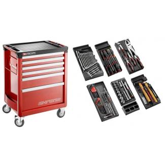 CHRONO.V5PB - wózek warsztatowy z wyposażeniem, 6 modułów, czerwony