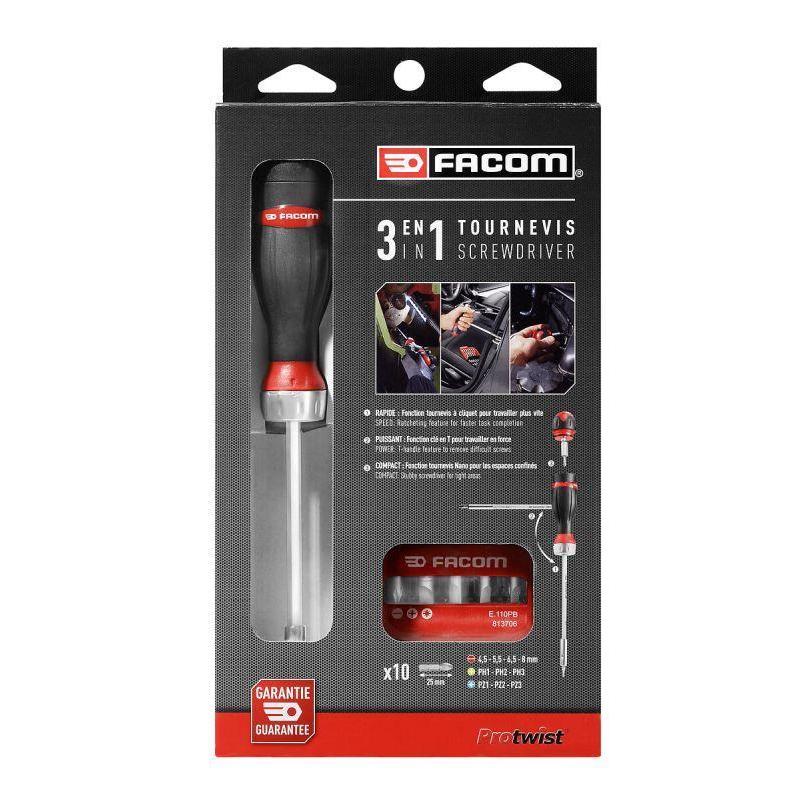 ACL.2A3PB - Wkrętak z grzechotką 3w1 PROTWIST® + końcówki