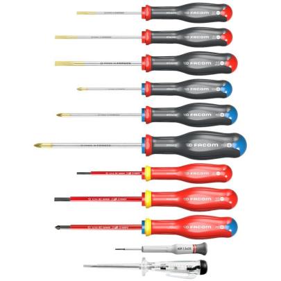 AT.11PB - Zestaw 11 wkrętaków Protwist® do śrub z rowkiem, śrub Pozidriv®, izolowanych, Micro-Tech®