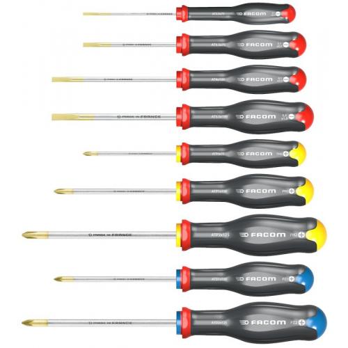 AT.9PB - Set of 9 screwdrivers Protwist® for slotted screws Phillips® and Pozidriv®,2.5-5.5 mm, PH0-PH2, PZ1-PZ2