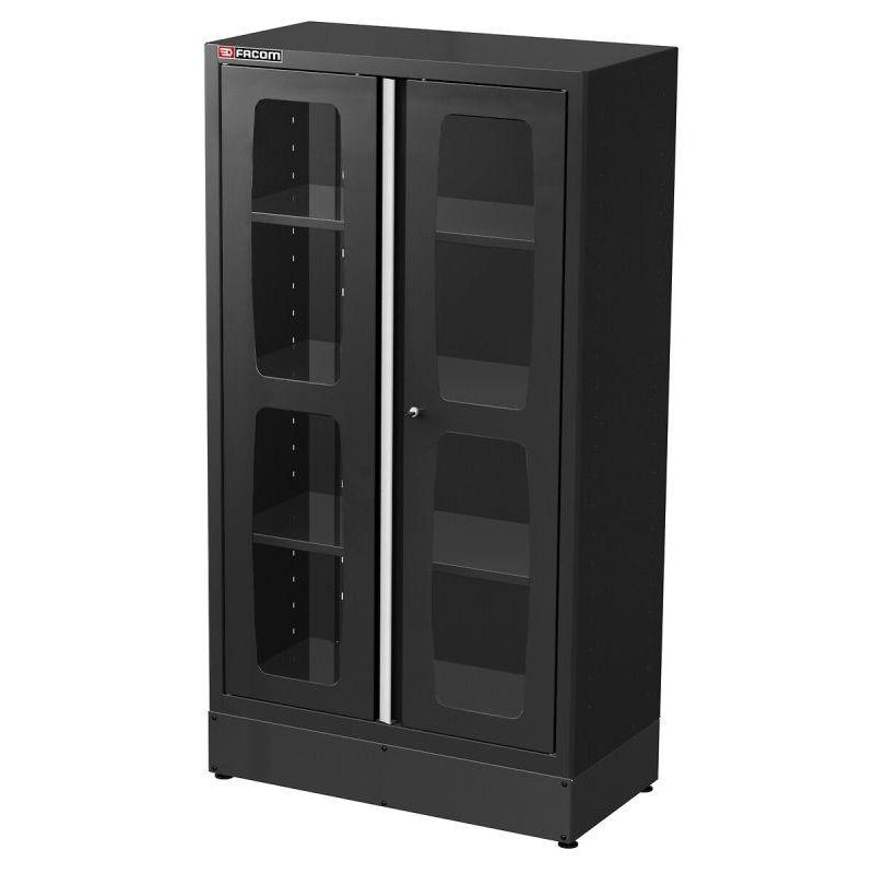 JLS2-A1000PVBS - Szafa wysoka Jetline+, 2 drzwi przeszklonych, 3 półki, czarna