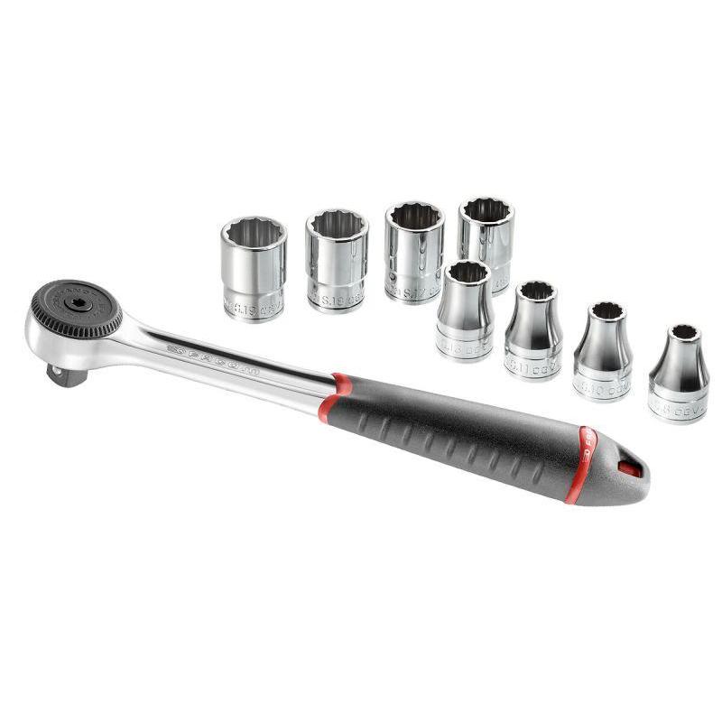 S.4JE9PB - Zestaw nasadek 1/2" z grzechotką, 12-kątnych, 8 - 19 mm S.4JE9PB - Zestaw nasadek 1/2" z grzechotką, 12-kątnych, 8 - 19 mm