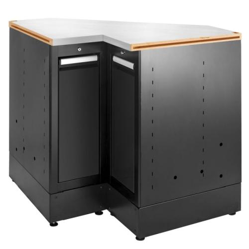 JLS3-MBSCSGBS - Jetline+ corner cabinet with stainless steel worktop, 2 drawers, 2 shelves, black