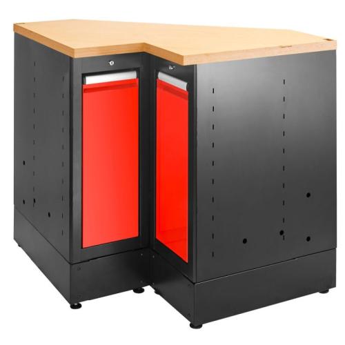 JLS3-MBSCSW - Jetline+ corner cabinet with wooden worktop, 2 drawers, 2 shelves, red