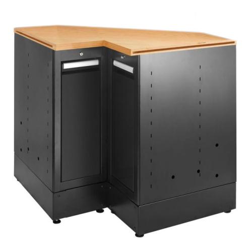 JLS3-MBSCSWBS - Jetline+ corner cabinet with wooden worktop, 2 drawers, 2 shelves, black
