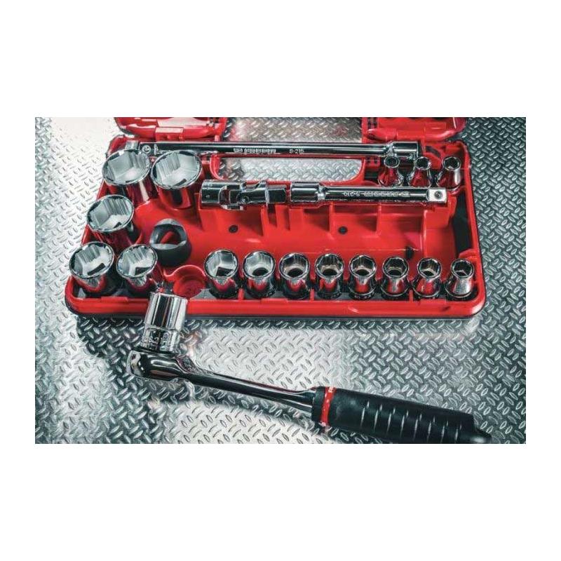 SL.DBOX1GRPPB - Zestaw nasadek 1/2" do obrobionych śrub 6-kątnych OGV® GRIP, 8 - 32 mm, z grzechotką i akcesoriami (21 szt.)