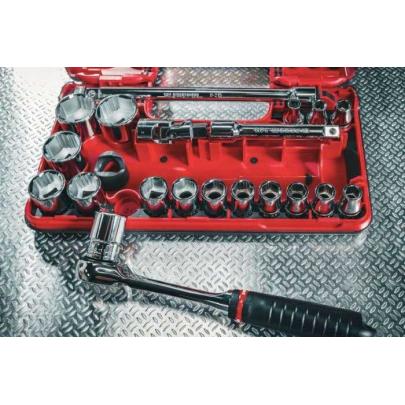 SL.DBOX1GRPPB - Zestaw nasadek 1/2" do obrobionych śrub 6-kątnych OGV® GRIP, 8 - 32 mm, z grzechotką i akcesoriami (21 szt.)