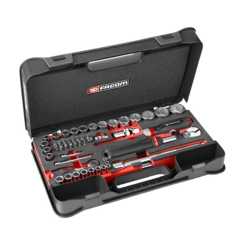 RS.GRPPB - Zestaw nasadek 1/4" i 1/2" do obrobionych śrub 6-kątnych OGV® GRIP, 5,5 - 32 mm, z grzechotką i akcesoriami (61 szt.)