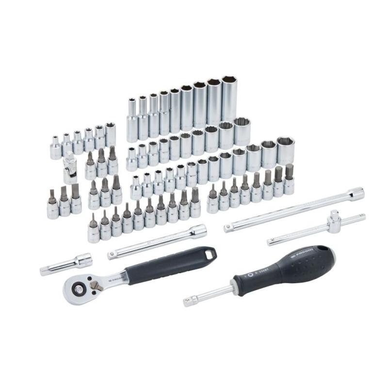 FACOM RL.151-EP72PB - 1/4" socket set 6-point, 12-point, Torx, 4-14 mm, 3/16"-9/16", E4-E10, with ratchet and accessories (72 pc