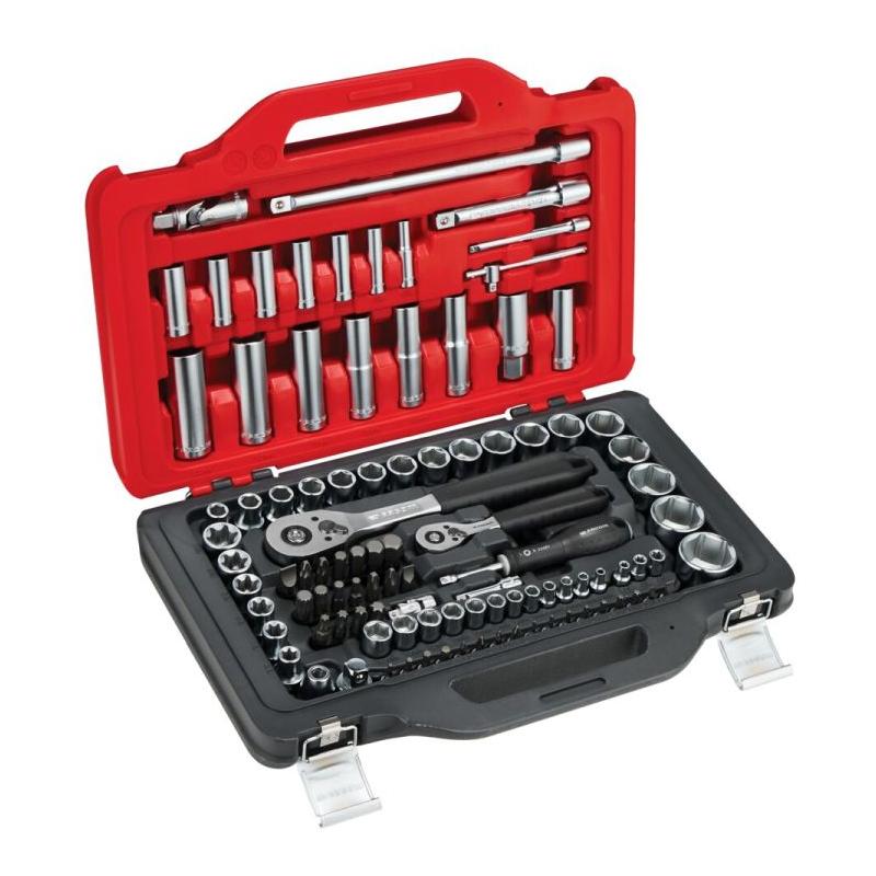 FACOM RSL.151-EP100PB - 1/4" & 1/2" socket set 6-point and Torx, 4-32 mm, E6-E24, with ratchet and accessories ✔