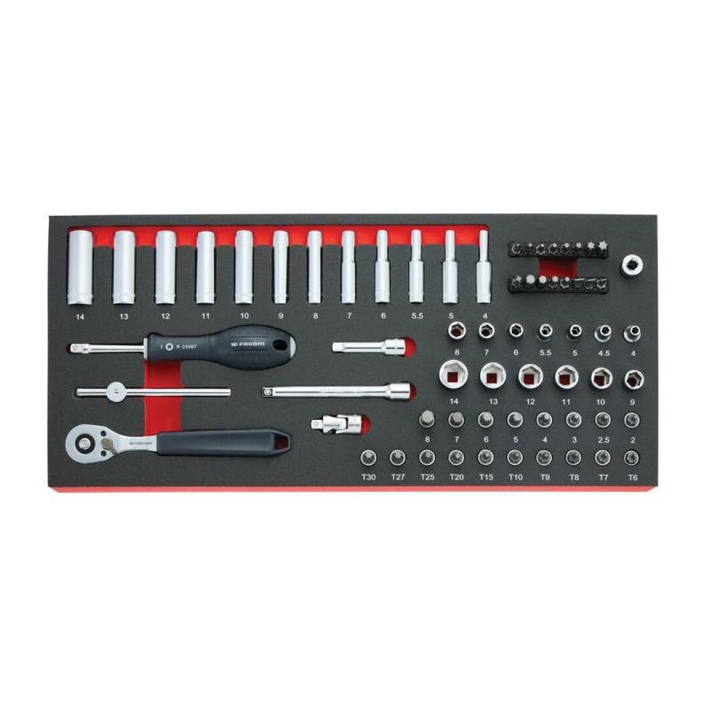 MODM.RL151-66 - Moduł nasadek i akcesoriów 1/4", 2 - 14 mm, T6 - T30 + bity (66 szt.), wkładka piankowa