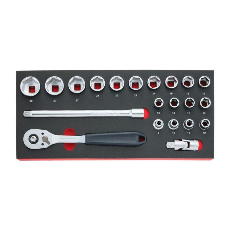 FACOM MODM.SL151-21 - 1/2" socket and accessories module, 8 - 32 mm (21 pcs), foam insert ✔