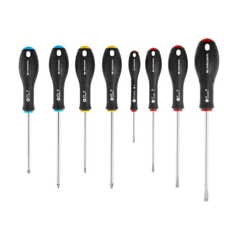 BTPDJ8PB - Set of 8 Ergotwist® screwdrivers for slotted, Phillips® and Pozidriv® screws, 3 - 6.5 mm, PH1 - PH2, PZ1 - PZ2