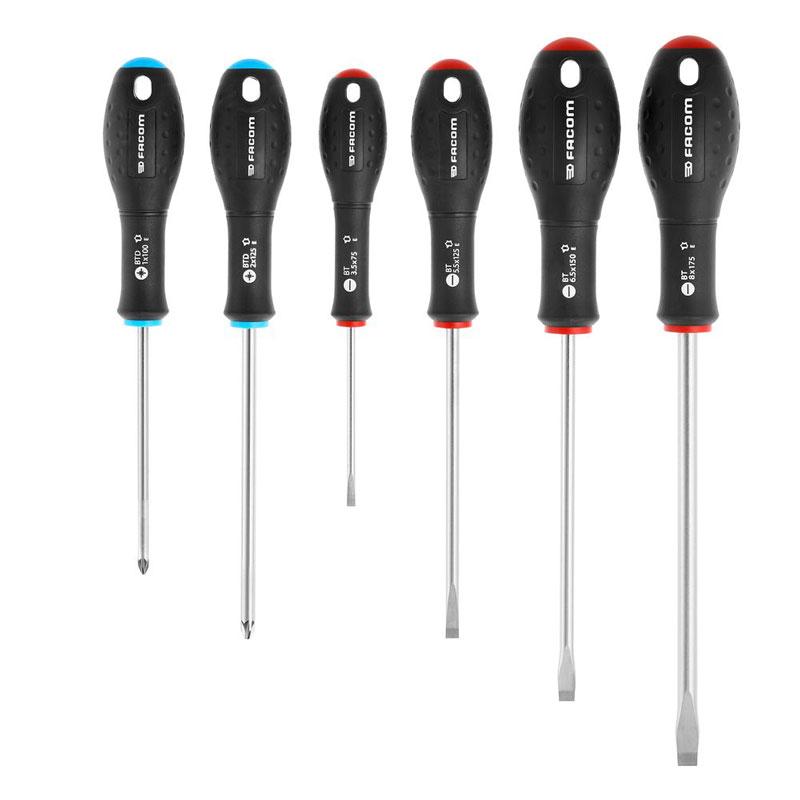 BTDJ6PB - Set of 6 Ergotwist® screwdrivers for slotted and Pozidriv® screws, 3.5 - 8 mm, PZ1 - PZ2