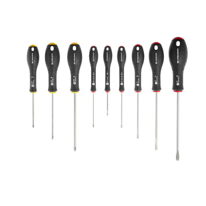 BTPJ9PB - Set of 9 Ergotwist® screwdrivers for slotted and Phillips® screws, 2.5 - 8 mm, PH0 - PH2