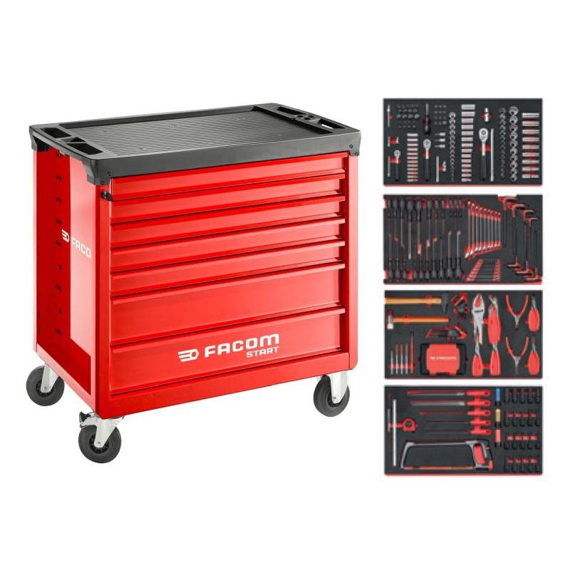 FACOM START.M4ACM - Roller cabinet with equipment, 4 modules, red ✔