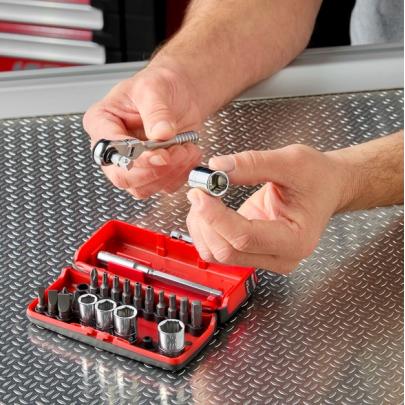 R1PICOGRPPB - Zestaw do dokręcania/przykręcania 1/4" OGV® GRIP z kompaktową grzechotką flex R.180, nasadki 6 - 13 mm