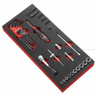 MODM.RL1 - moduł nasadek 6-kątnych 1/4" - klucze trzpieniowe i końcówki metryczne na wkładce piankowej