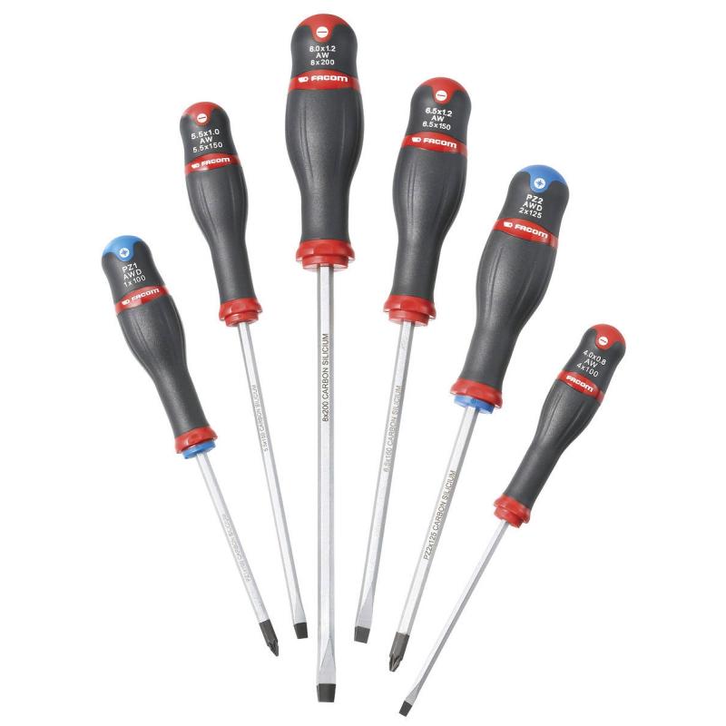 AWD.J6 - zestaw wkrętaków Protwist® do śrub z rowkiem i śrub krzyżakowych POZIDRIV, groty sześciokątne, 4  - 8 mm i PZ1 - PZ2